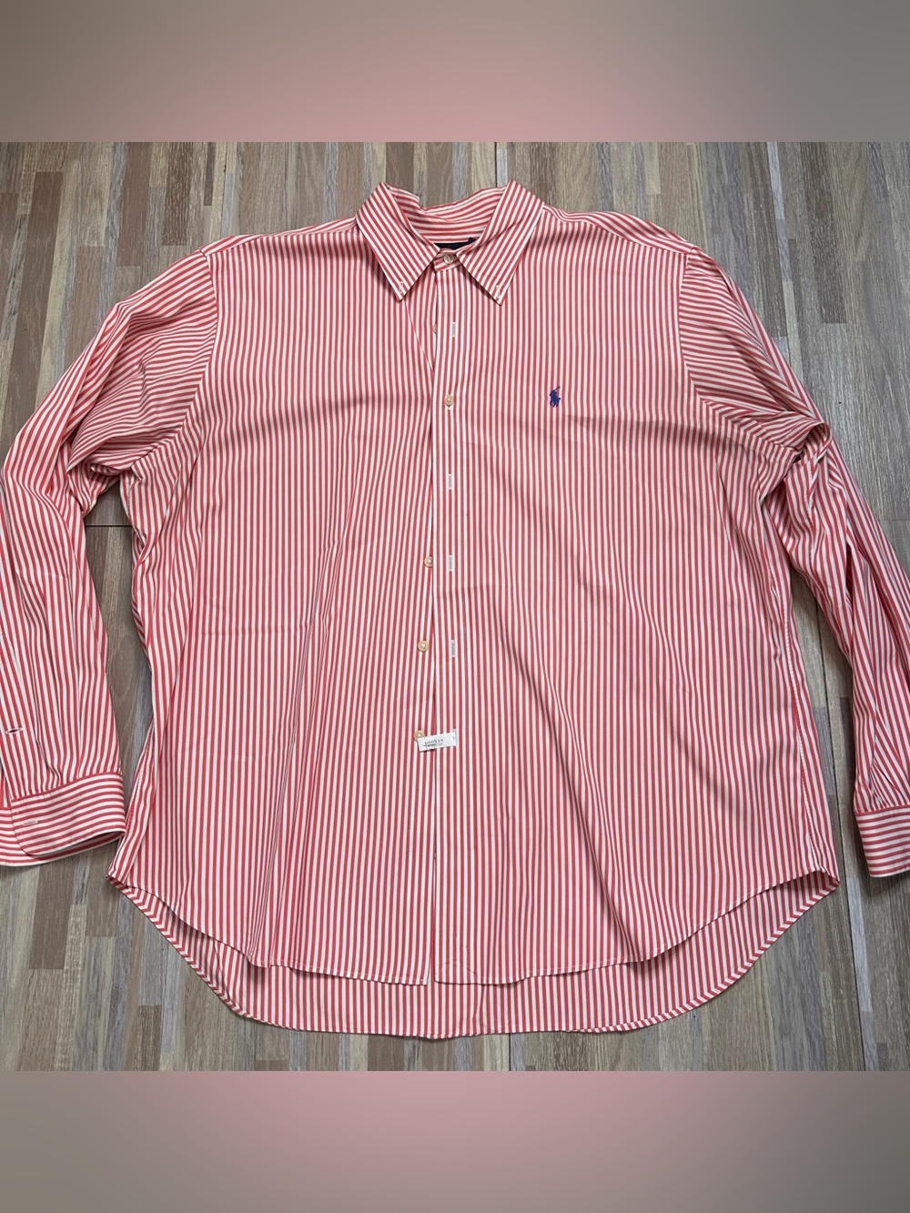 Ralph Lauren Melon and White Striped Classic Fit Men's Dress Shirt Size XXL